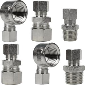 6 Sets Universal Valve Plumbing Fittings Adapters: 1/2-to-3/8 Adapter, 3/8-to-1/2 Water Line Adapter, 3/8-Female-to-1/2-Male-Adapter, Straight & Angled Connectors
