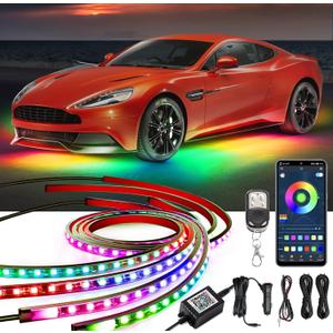 Underglow Car Lights, 252 LEDs RGBIC 4 pcs Dream Color Dancing Chasing Strip Lights with 16 Million Colors and 213 Scene Modes with App and Remote Control, 5 Music Modes for All Cars (Dreamcolor)