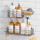 TAILI Shower Caddy Suction Cup 2 Pack with Hooks & Soap Holder, Heavy Duty Shower Organizer for Bathroom, No Drilling Bathroom Organizer with Large Capacity, Metal Storage Holder-Grey