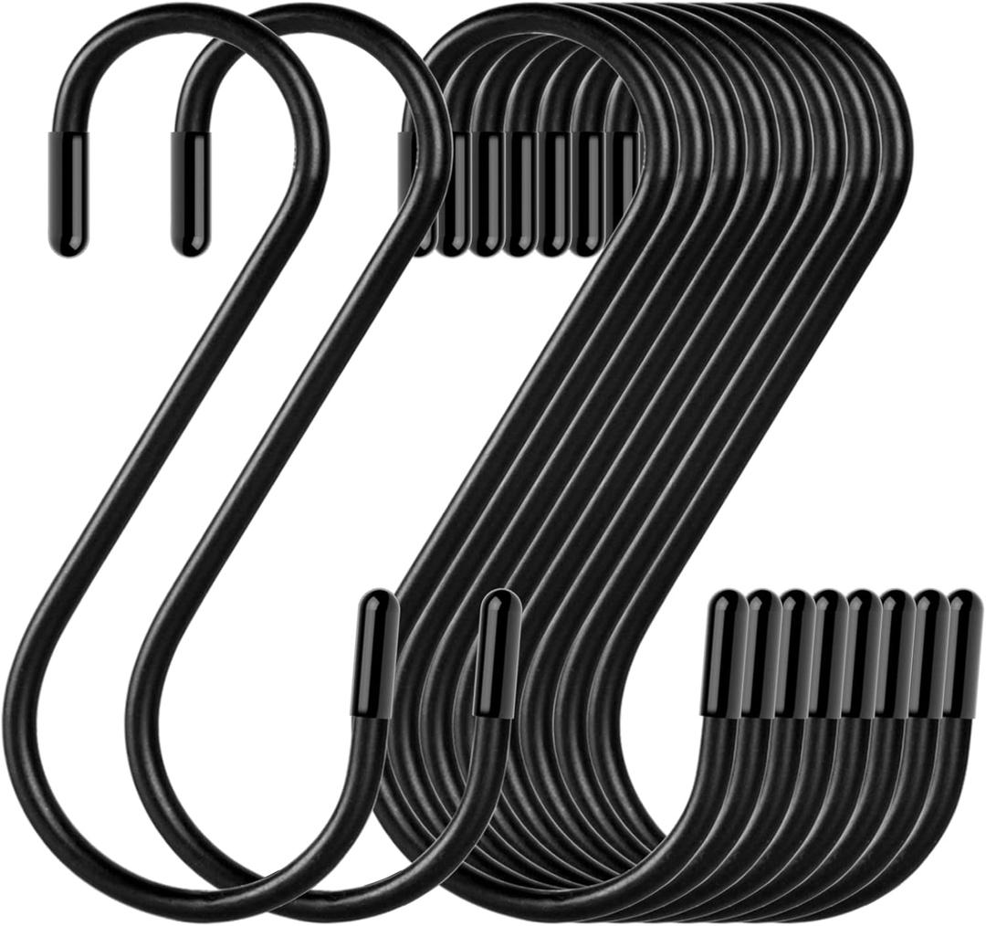 19 Pack Matte Black S Hooks, Heavy Duty Metal S Hooks Can with Stand up to 33 pounds for Kitchen, Office, Garden or Outdoor Activities, S Hooks for Hanging Plants, Pan, Cups, Bags, Jewelry, Jeans, Towels (3.54 Inch)