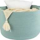 XUANGUO Extra Large Cotton Rope Basket 22"x14" Woven Storage Basket for Blankets, Toys, Laundry, and Nursery Round Baskets for Living Room, Kids, and Pets Light Green