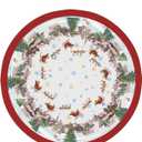 Giwawa 60in Christmas Round Tablecloth Santa Claus Sleigh Reindeer Table Cover Xmas Tree Winter Snowflakes Stain Resistant Waterproof Table Cloth for Kitchen Dining Holiday Indoor Outdoor Decor (One Size)