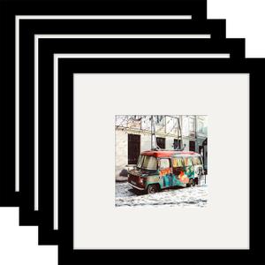 8x8 Black Picture Frames Square Nature Solid Wood 4 Pack for Wall Mounting and Tabletop Display