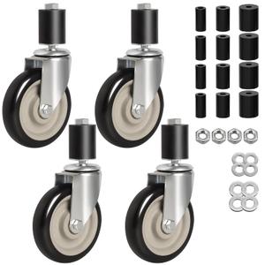 5 inch Swivel Caster Wheels Set of 4, Adjustable Expanding Stem Casters Fit for 7/8",1-1/4",1-1/2"and 1-5/8" Tube Legs for Stainless Steel Table, Furniture, Cart, Tool Cabinet
