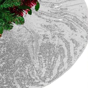 AMZLOKAE Silver Tree Skirt - 48 Inch Sequin Xmas & Halloween Tree Skirt - Sparkle Holiday Decorations