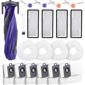 20 Pcs Accessories kit for Narwal Freo Z10 Ultra/Narwal Freo Z10 Robot Vacuum Cleaner, 1 Main Roller Brush, 6 Dust Bags, 4 Hepa Filters, 4 Mop Pads, 4 Side Brushes, 1 Clean Tool
