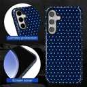Case for Samsung Galaxy S25, Hybrid Heavy Duty 2 in 1 Full Body Rugged Shockproof Protection Glossy Case for Samsung Galaxy S25 Polka Dot Aesthetics Navy Blue