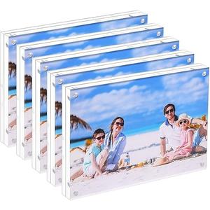 JUOIFIP 5 Pack Acrylic Picture Frame 5x7 Clear Double Sided Magnetic Picture Frameless Desktop Display Photo Frame with Stand Best Gift for Family, Baby, Friend