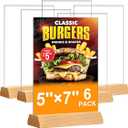 DunGu 5x7 Acrylic Sign Holder  T Shape Clear Flyer Holder with Wood Base, 6 Pack Double Sided Picture Frames, Plastic Table Menu Display Stand for Wedding, Office, School, Restaurant