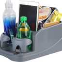 Big Plastic Console for Cars, Trucks, Minivans, SUVs with 2 Adjustable Drink Cup Holders pad Book Holder, Back Bench and Front Seat or Floor Middle Console Universal Vehicle Organizer Grey