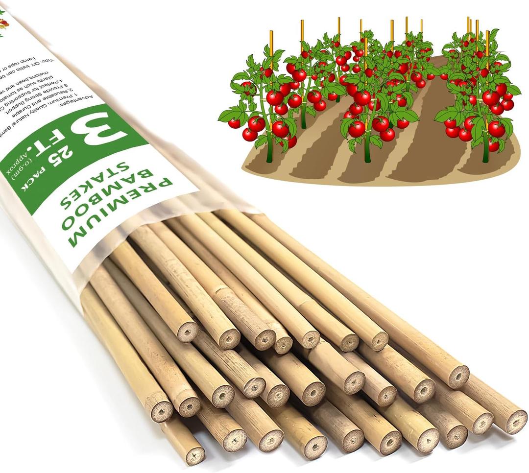 Plant Stakes,25Pcs Bamboo Stakes,3 FT Natural Bamboo Plant Support Stakes,Bamboo Stakes for Indoor and Outdoor Plants Tomatoes Beans Flowers Potted Plants Climbing Support