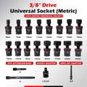 3/8" Drive Universal Impact Socket Set, 20 Piece Swivel Socket Set, Universal Joint Socket 6-Point, Metric, 8-24mm, Cr-Mo,with Extension Bars, Socket Adapter, Drill Bit Adapter