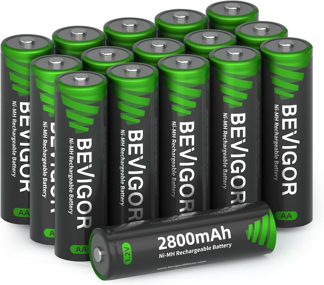 BEVIGOR AA Rechargeable Batteries 16 Pack, 2800 mAh High Capacity and Low Self Discharge, 1.2V Ni-MH Double AA Rechargeable Batteries