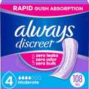 Always Discreet Adult Incontinence Pads for Women, Moderate Absorbency, Regular Length, Postpartum Pads, 108 Count (2 Packs of 54)