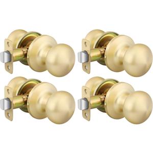 goldenwarm Gold Closet Door Knobs, Passage Door Knobs, Brushed Gold Door knob Without Lock for Hallway, Closet (4 Pack)