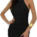 MakeMeChic Women's Halter Mini Dresses Y2k Backless Fall Ruched Cocktail Dress S, Black