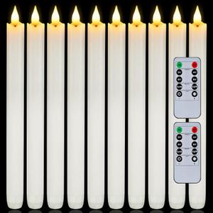 Homemory 12 Pcs Waxy Flameless Taper Candles with Remote, Flickering Battery Operated Taper Candle, Led Flameless Candlesticks Classic Tall Taper Candles for Home, Wedding, Party, White, 9.6 inches