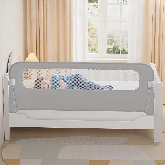 NUTIKAS Baby Bed Rail Guard for Toddlers - 78" Toddler Bed Rails for Twin, Full, Queen, King Bunk Size Bed Swing Down Bedrail Extral Tall Child Safety Side Railing Guards for Kids Gray