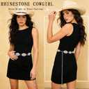 Bling Rhinestone Concho Belt Heavy Metal Western Crystal Chain Belt Cowgirl Sparkly Waist Chain for Women (Silver), 
See 3 options with no featured offers
Size: Low Waist 32–34" / Total 52"