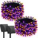 Brightown 2 Pack Halloween Solar String Lights Outdoor, Total 144Ft 400 LED Twinkle Fairy Lights Waterproof with 8 Modes Auto On/Off for Patio Tree Garden Party Home Decorations (Orange&Purple)