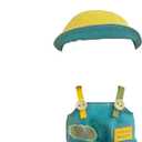 17cm Doll Clothes Designer Set NO Doll-Vintage Casual Style Overalls with Hat -Standing Original Outfits (Blue-Green)