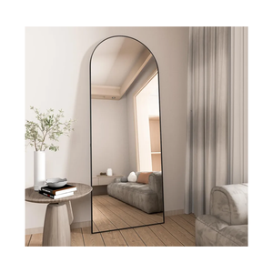 Full Length Mirror, 55"x16" Arch Mirror Floor Mirror with Stand, Black Arched Full Body Standing or Leaning Mirrors for Bedroom, Living Room