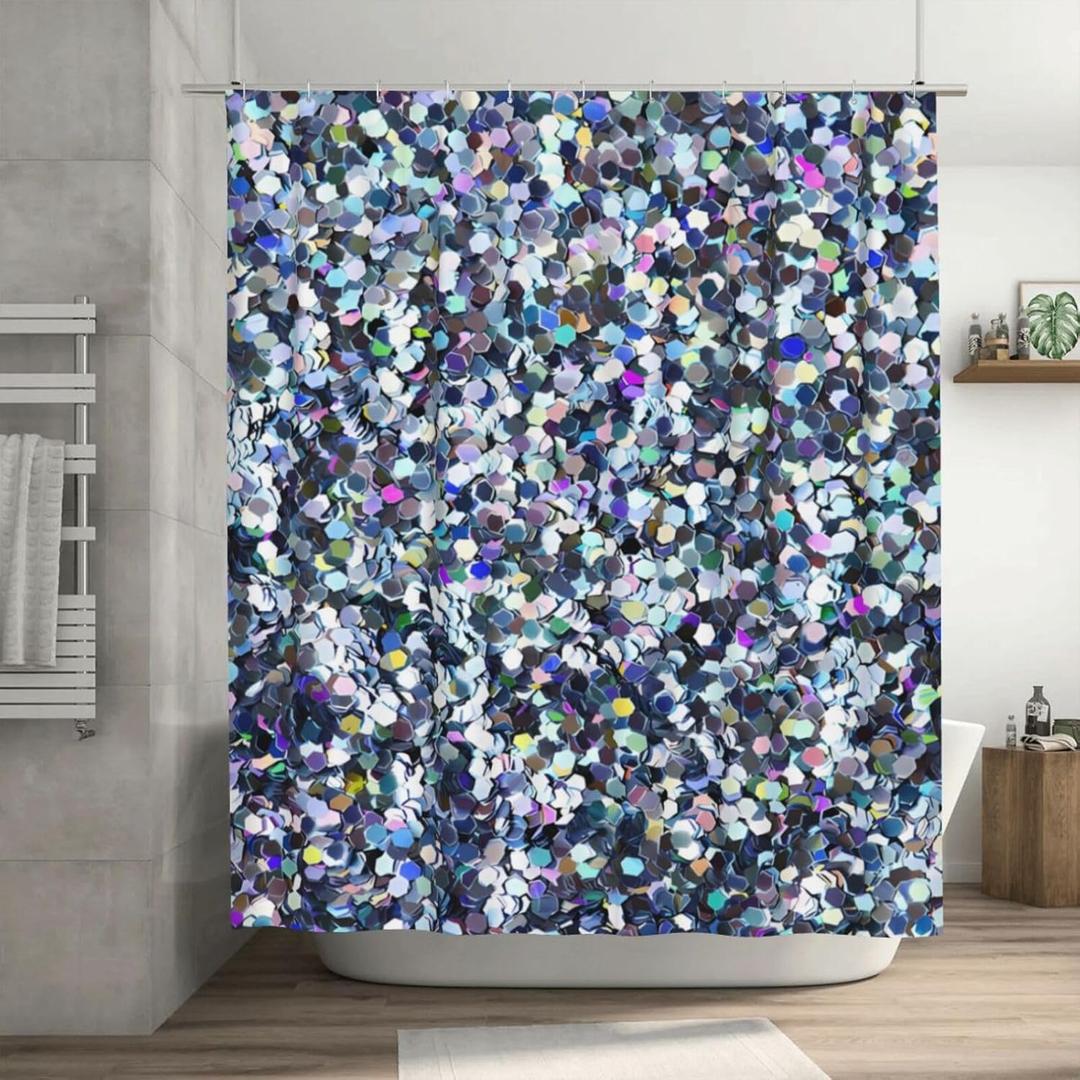 Wuvwxyzac Shower Curtain for Bathroom Cool Girly Colorful Sequins License Plate Shower Curtains Polyester Fabric Bathroom Decor Curtain with Hooks 72 X72 Inches
