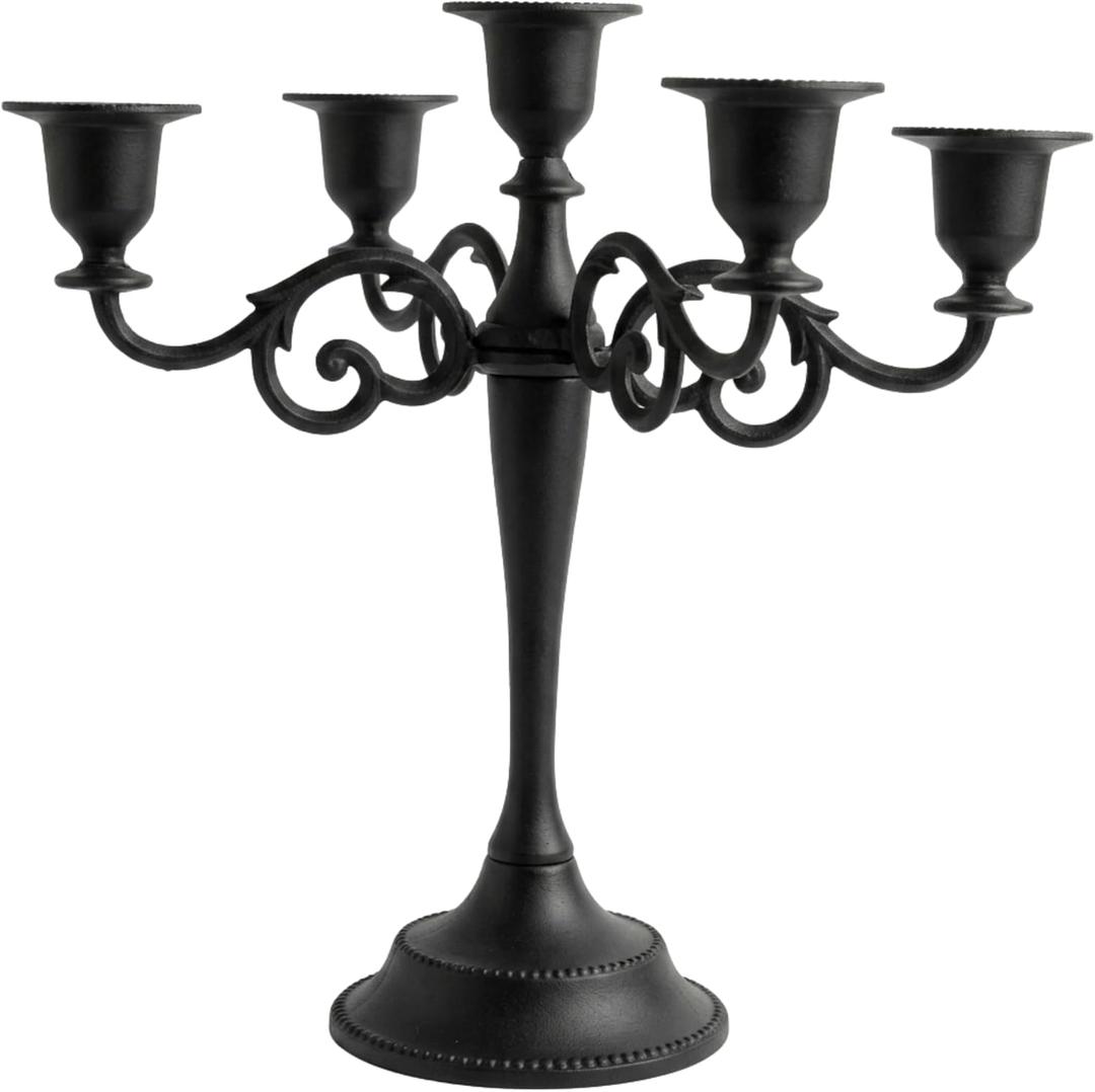 Rely+ 5 Arm Matte Black Candelabra Taper Candle Holders Decorations Indoor Kitchen Dcor Table Candles Candlestick Candelabra Centerpiece Gothic Home Decor Wedding 10 Inch Tall