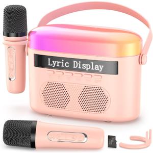Karaoke Machine for Kids & Adults with Lyrics Display Screen Portable Bluetooth 5.3 Karaoke Speaker with High Power Dual Speakers with Timer White Noise & Night Light Home & Outdoor Party (Pink)