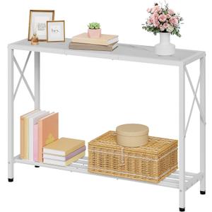 Tajsoon Console Table 41.8, 2-Tier Entryway Table Narrow Sofa Table with Shelves, Entrance Table with Stable X-Frame, for Entryway, Hallway, Living Room, Foyer, Corridor, Office, White