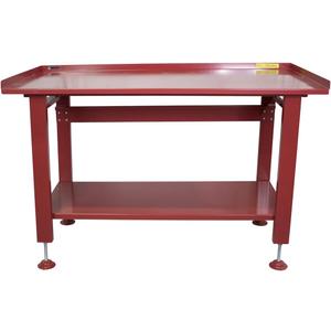 K Tool International 75111 60" x 34" Heavy Duty Work Table for Garages, Repair Shops and DIY, 1200 lb., 31" Height, Raised Edges, Bottom Shelf, Leveling Feet, 13 Gauge Steel, Powder Coated Finish, Red