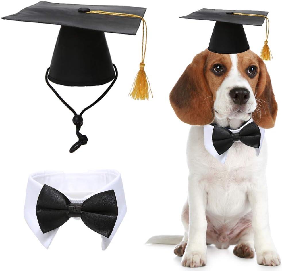 Lamphyface Pet Graduation Caps with Bow Tie Necktie Collar Dog Graduation Hats Accessory Costume for Dogs Cats