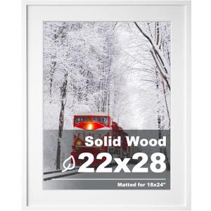 Egofine 22x28 Solid Wood Picture Frame, Made of Solid Wood Covered by Plexiglass 18x24 with Mat 22x28 without Mat, Poster Frame for Wall Mounting Hanging Photo Frame Vertically or Horizontally, White