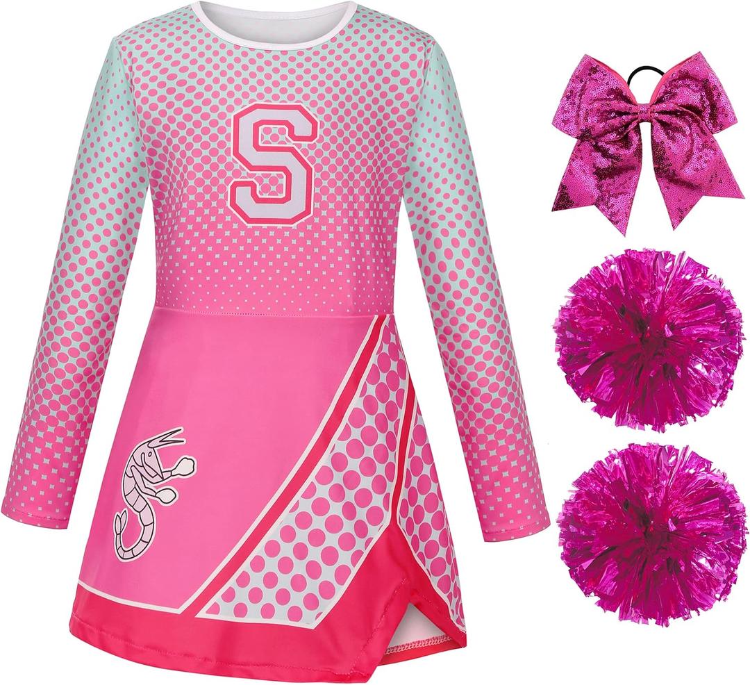 Koatobbor Cheerleader Costume for Girls Halloween Party Uniform Outfit 3-12 Years (Pink)