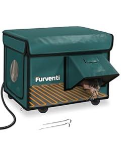 Outdoor Heated Cat House in Winter, Extremely Insulated & Weatherproof, Feral Cat Shelter with Waterproof Eaves & Escape Door for Outside Stray Barn Cat (Dark Green, 16.9" x12.8" x13.4")