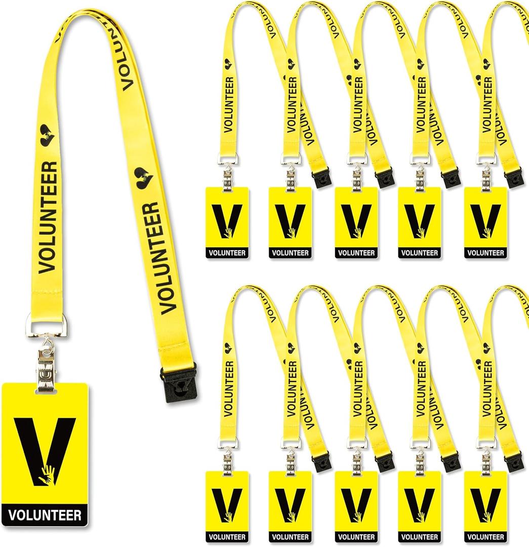 25 Sets Volunteer Lanyard with PVC Pass Card Visitor Badge for Event Fundraising Company Exhibition Guest School Activities