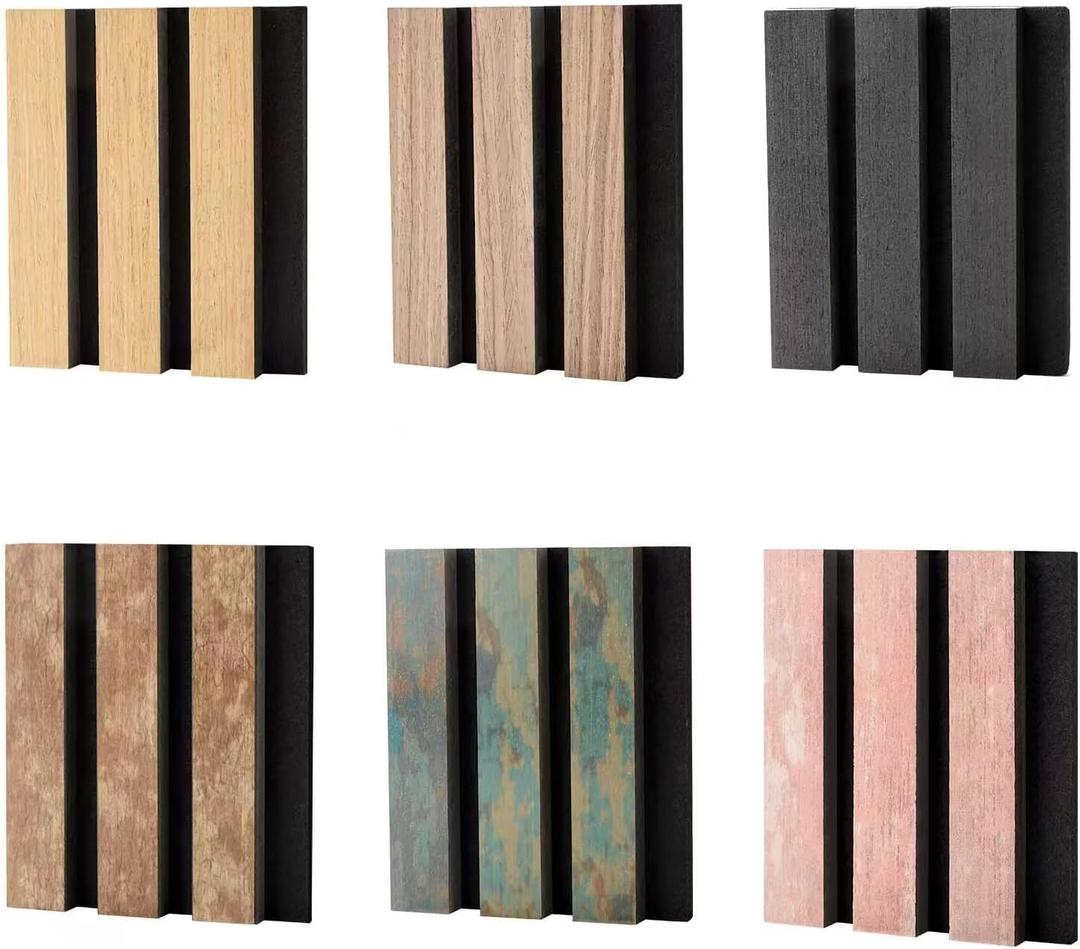 Acoustic Wood Slat Wall Sample Kit- 6 Wood Slat Colors for Interior Wall Decor, Modern Soundproof Wall Panels