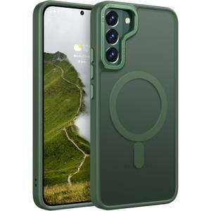 Rayboen for Samsung Galaxy S22 Plus Case Magnetic, [Compatible with Magsafe] Protective Slim Fit Skin Feel Phone Cover for Samsung S22 Plus 5G with Translucent Hard Back & Soft Edge, Matte Green