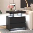 dnbss Nightstand with Charging Station and LED Light, Modern Night Stand with 2 Drawers, Smart Nightstand with USB Ports and Wireless Charger, Bedside Table for Bedroom (Black), 19.69 inches x 15.75 inches x 22.83 inches