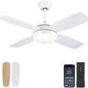 Asyko 42" Ceiling Fans with Lights, White Modern Ceiling Fan with Remote and APP Control, 6 Speed and Memory Function, Low Profile Ceiling Fan Light for Bedroom, Living Room, Dinning Room