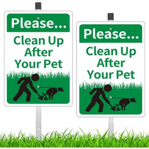 2 Pack Please Pick Up After Your Pet Sign, No Dog Poop Lawn Signs, 12''X8'' Sturdy Rust Free Aluminum Metal Signs With 28" Metal Stakes, Fade Resistant, Weatherproof, Easy to Mount