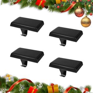 Set Of 4 Christmas Weighted Stocking Holders for Fireplace Mantle Heavy-Duty Xmas Low-Profile Stocking Hangers & Ornament Hooks for Countertops, Tables, and WindowsPerfect Holiday Decor (Black)