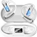 Open Ear Headphones, Bluetooth 5.4 Wireless Earbuds with Ear Hooks, 60H Playtime, AI Clear Call, LED Display Charging Case, IPX7 Waterproof Sports Earphones for Running Workouts Commute, White