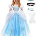 Cinderella Costume for Girls Cinderella Dresses for Girls Cosplay Costume Halloween Party Outfit with Accessories (6T)