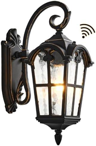 JOKAONOTL Dusk to Dawn Outdoor Wall Lights 17.1" H Large Exterior Lighting Fixtures Black Porch Light Waterproof Roman Wall Lantern with Water Ripple Glass for House Garage Patio
