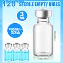 120 Pack Sterile Empty Vials with Self Healing Injection Port Clear Glass Empty Sample Vials with Sealed Aluminum Caps Flat Bottom Lab Vial (3ml)