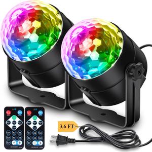 Apeocose 2-Pack Disco Ball Party Lights Sound Activated with Remote Control, 12 Modes Strobe Stage DJ Lights for Home Room Karaoke Dance Party Supplies Birthday Party Decorations White Elephant Gifts (Black)