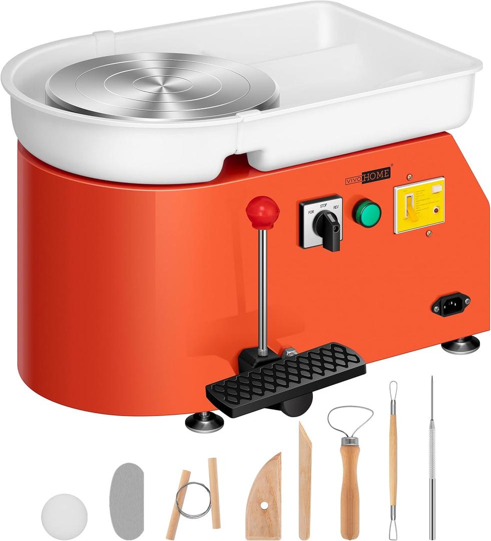 VIVOHOME 25CM Pottery Wheel Forming Machine 350W Electric DIY Clay Tool with Foot Pedal and Detachable Basin for Ceramic Work Art Craft Orange (9.8inch/25cm, orange)