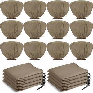 Wesnoy 12 Pcs Winter Plant Covers Freeze Protection 39.4x23.6 Inch Horizontal Shrub Tree Rose Plant Protection Bags Frost Blanket with Drawstring for Fall Winter Outdoor Garden Planting (Brown)