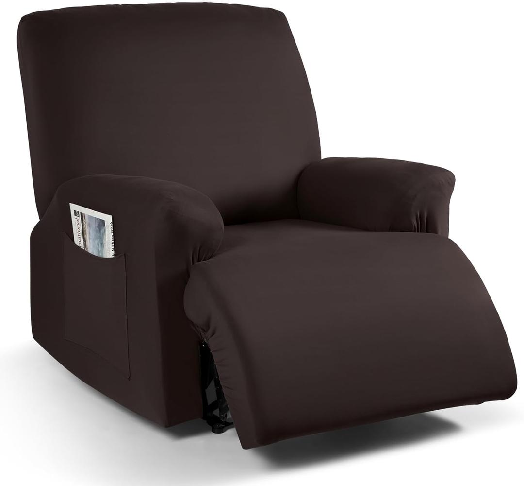 TAOCOCO Oversized Recliner Chair Covers 4-Pieces, Stretch Recliner Cover for Large Recliner Washable Reclining Chair Cover Polyester Soft Fabric Furniture Protector (Oversized Recliner, Coffee)